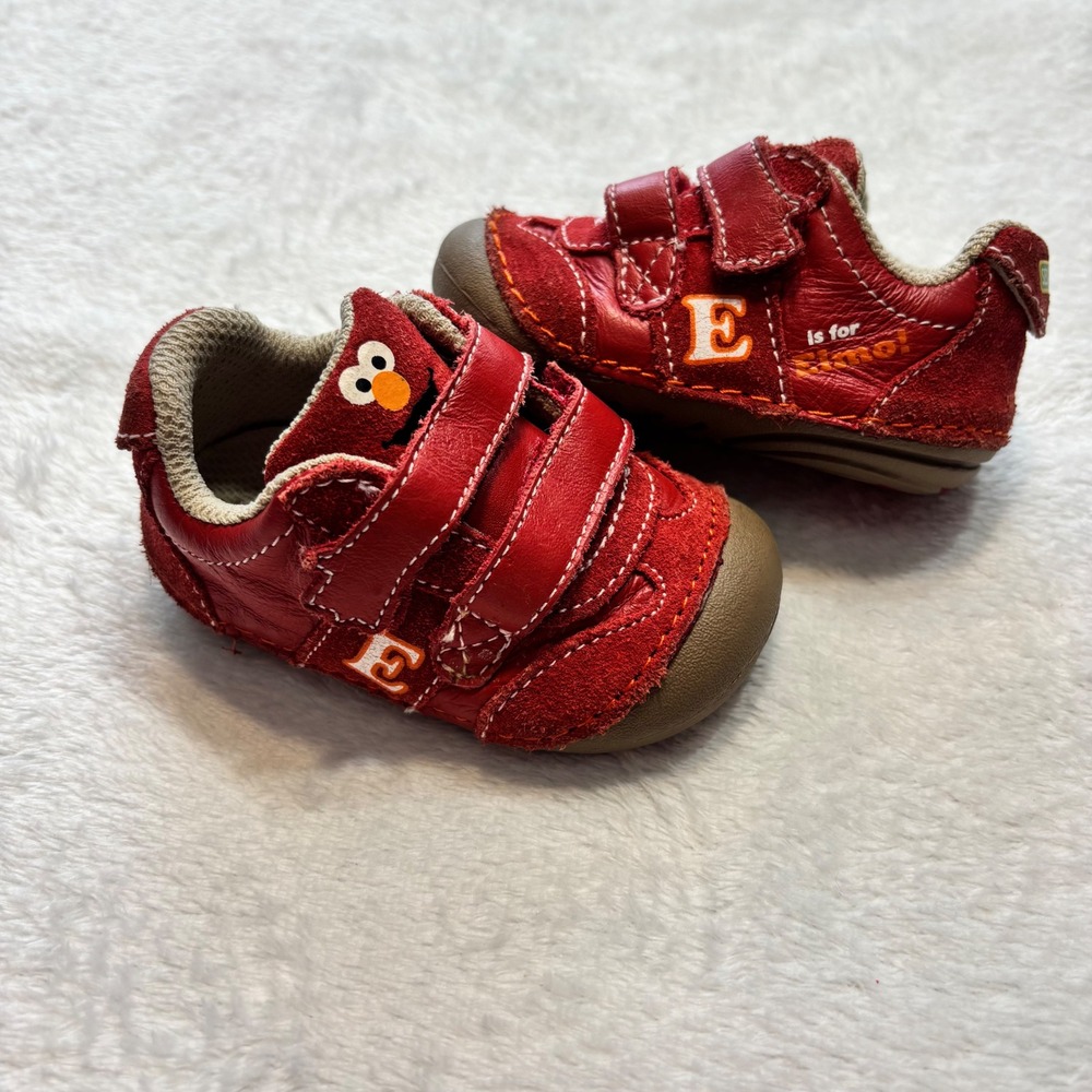 Y2K Stride Rite Sesame Street Elmo Red Leather Hook Loop Toddler Shoes size 3